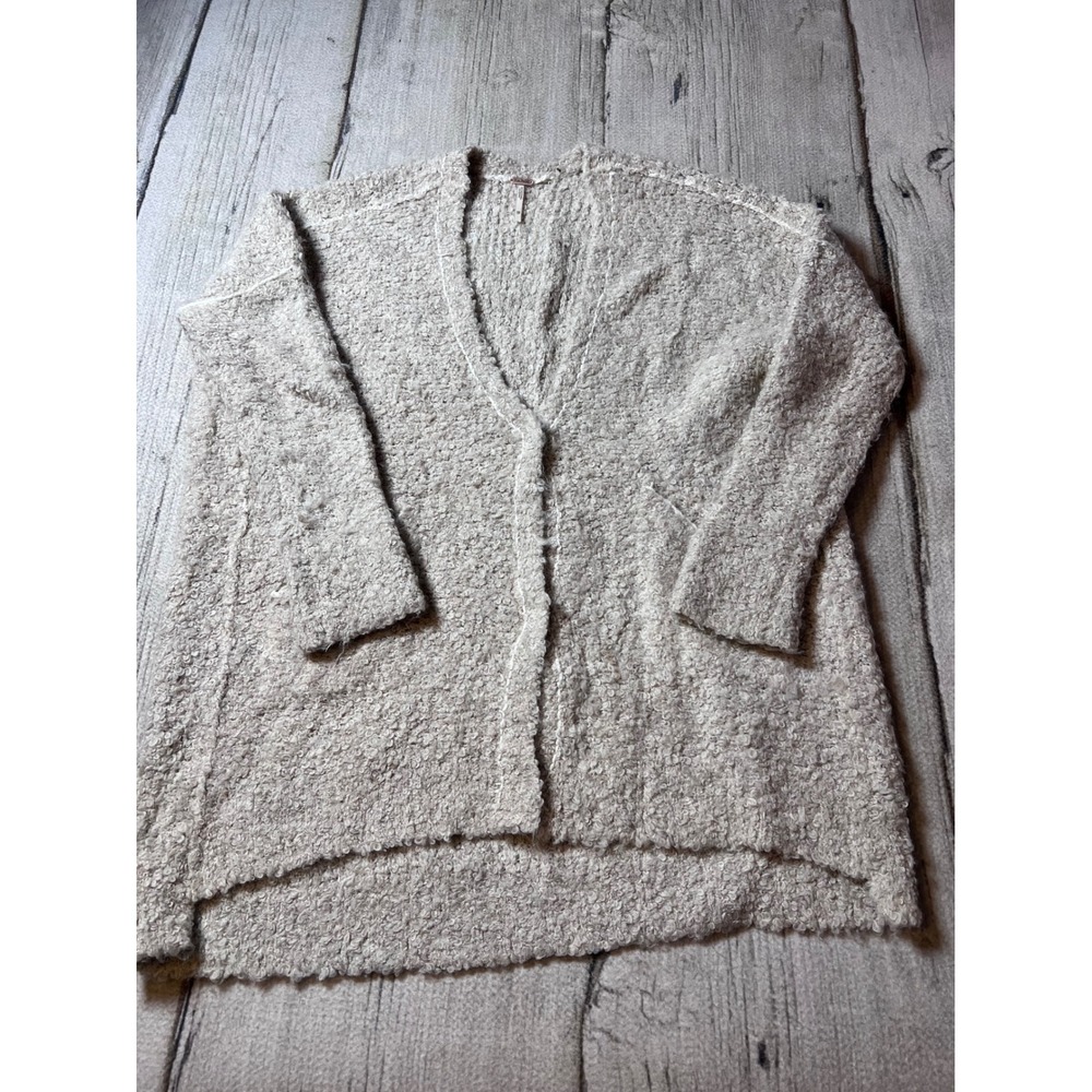 Free People Cardigan Women XS Tan Boucle Alpaca Blend Oversized‎ Snap Button